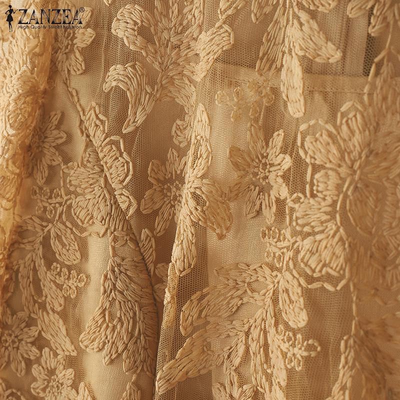 ZANZEA Women Casual Lace Patchwork 3/4 Sleeve Elegant Sheath Dress