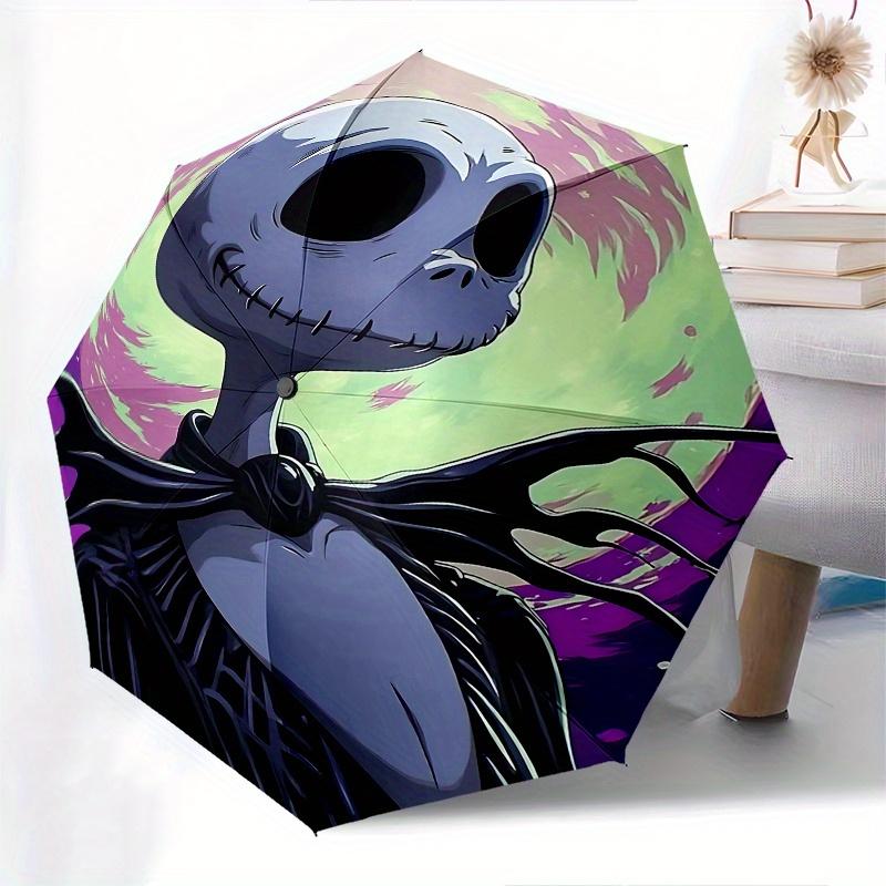 1 Automatisches Öffnen Jack Skellington, Albtraum vor Weihnachten Thema Bunter 8-Rippen Tragbarer Regenschirm für Männer und Frauen, Ein Kompakter Pendlerbegleiter