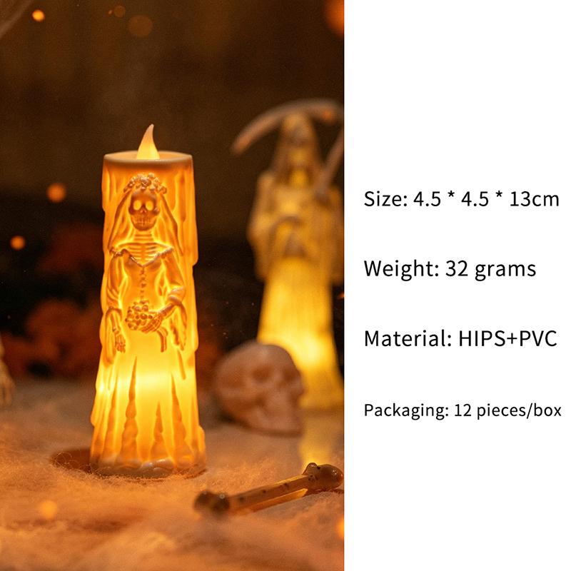 Halloween Skeleton Flameless Led Candle With Flickering Warm Light Perfect For Home Desktop Spooky Party Holiday Decoration