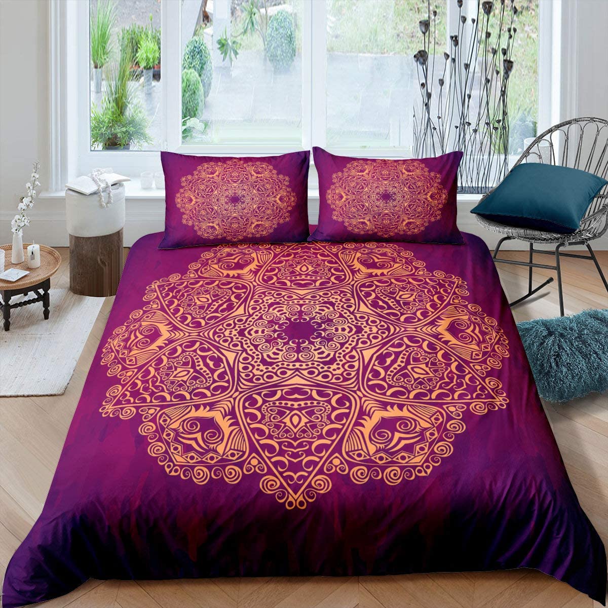 

Mandala Duvet Cover Set Bohemian King Queen Size Polyester Bedding For Teens Adults With Pillowcase EU single(135x200cm)