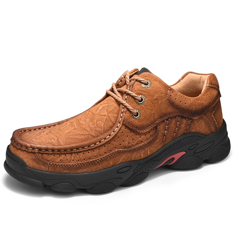 Genuine Leather Men Casual Shoes Luxury Brand Lace Up Sneakers New Trendy Man Hiking Shoes Comfy All-match Male Treking Footwear