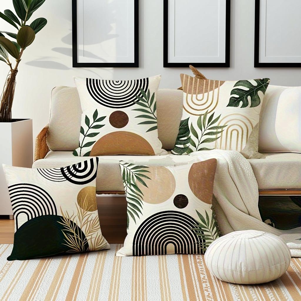 Vikama Minimalist Boho Geometric Leaf Cushion Case, Mid-Century Arch Botanical Throw Pillow Cover, Decorative Sofa Pillowcase