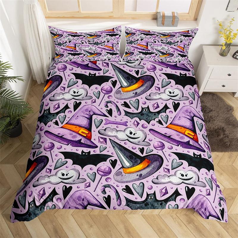 Halloween Duvet Cover Queen Boys Trick or Treat Bedding Set For Kids Teen Room Decor Microfiber Soft Sugar Skull Comforter Cover