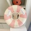 Youngsters' Vintage Striped Swimming Ring with Handles - Durable Thick PVC, Blue & Pink