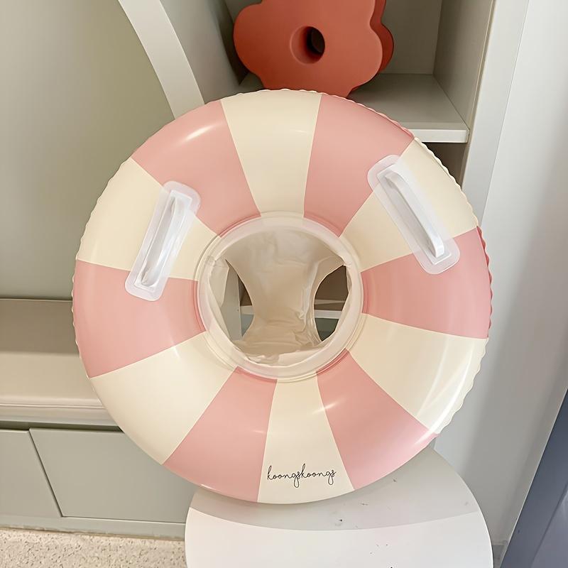 Youngsters' Vintage Striped Swimming Ring with Handles - Durable Thick PVC, Blue & Pink