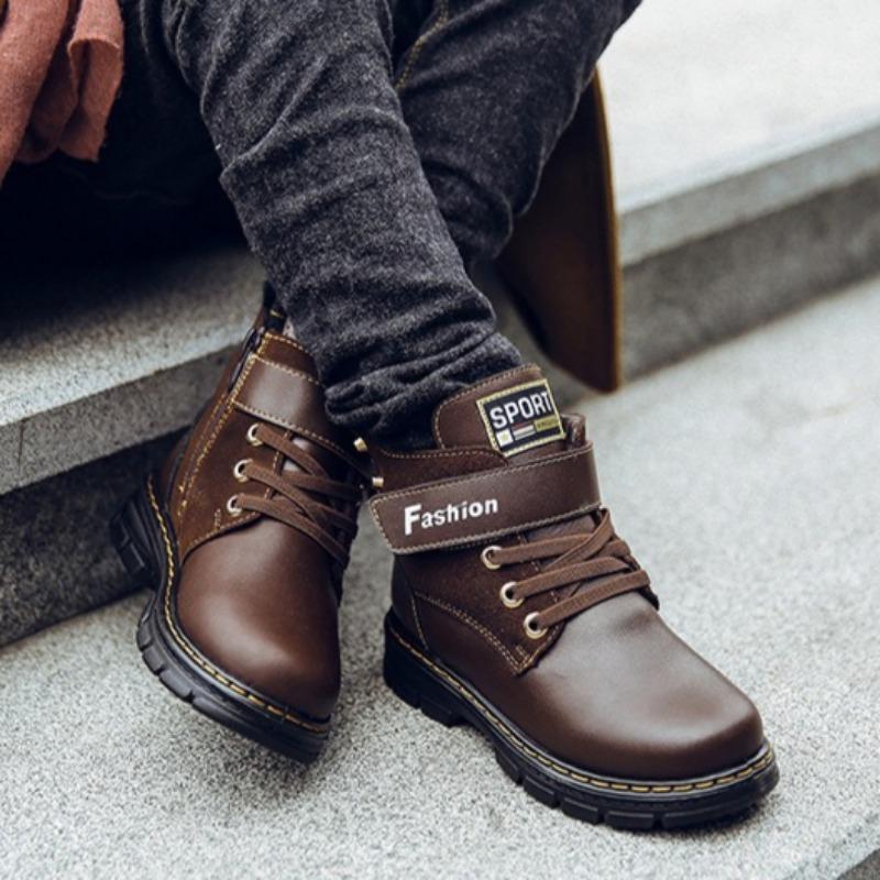 Children's Retro Leather Boots Boys Stylish Short Boots Warm Casual Leather Shoes