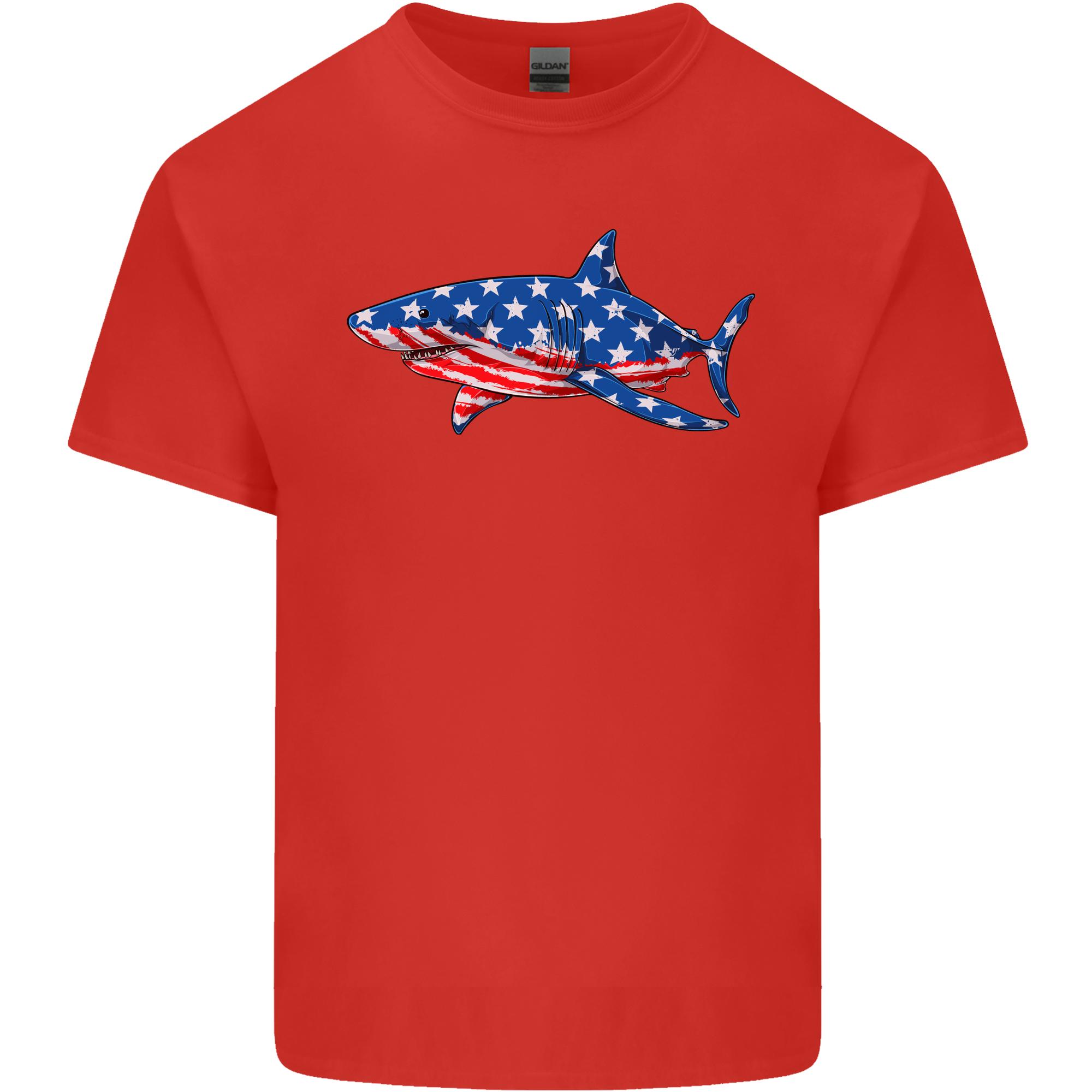 A Shark in American Flag USA Unisexs Light Cotton TShirt S