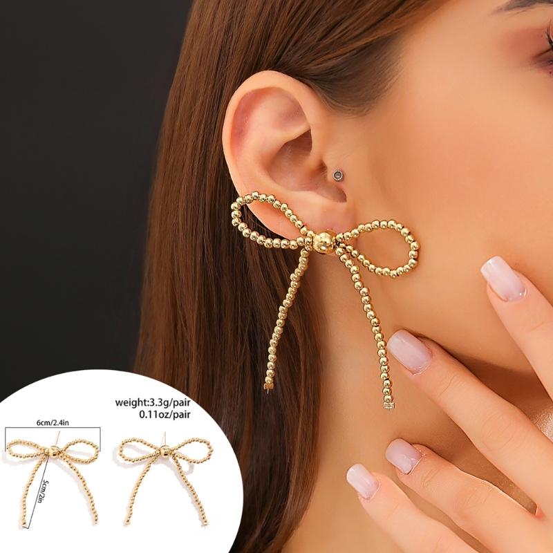 Trendy Bowknot Studs Earrings Stylish Chain Choker Necklace Durable Beads Bracelet Alloy Material Jewelry Gift for Women