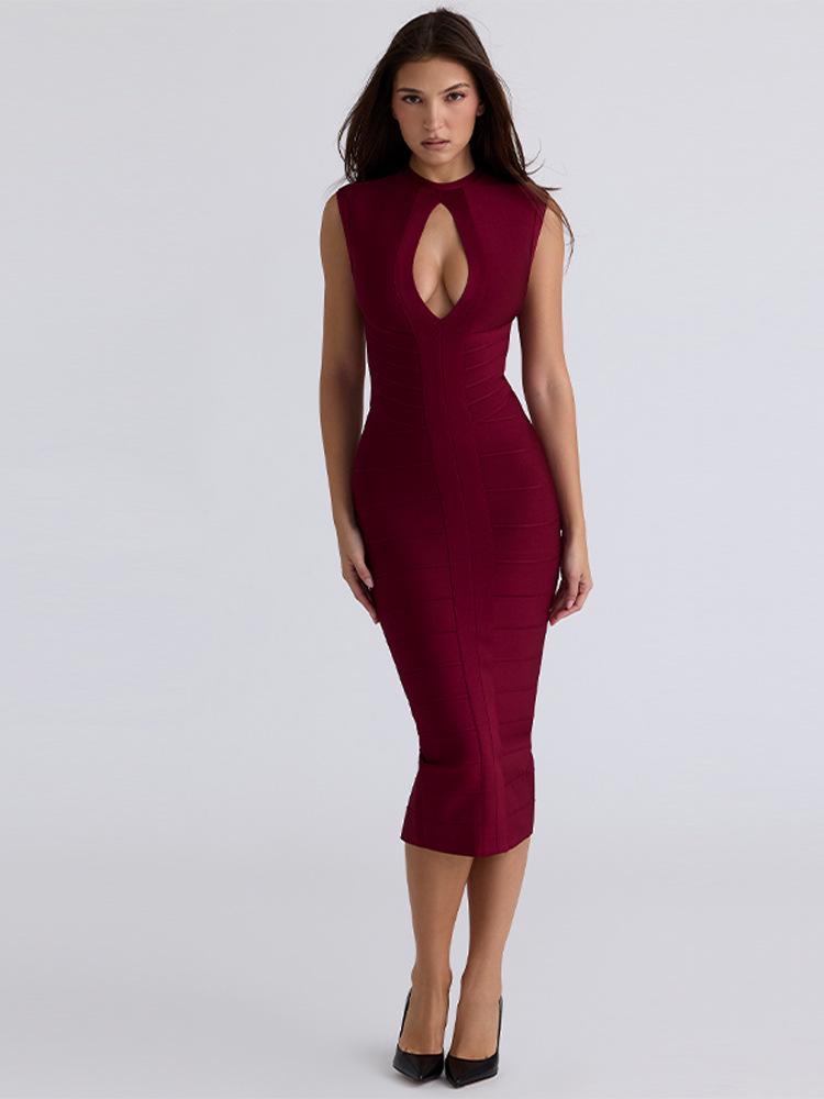 Europese & Amerikaanse Dames 2026 Herfst/Winter Sexy Midi Bodycon Jurk met Rits aan de Achterkant