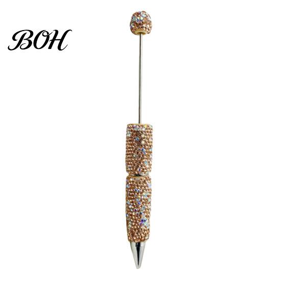 Crystal Diamond Gel Pen Beadable Pens, Bling Rhinestone Beaded DIY Bead Pen, Shaft Set Black Ink Ballpoint Pens for Decorations Office School Supplies