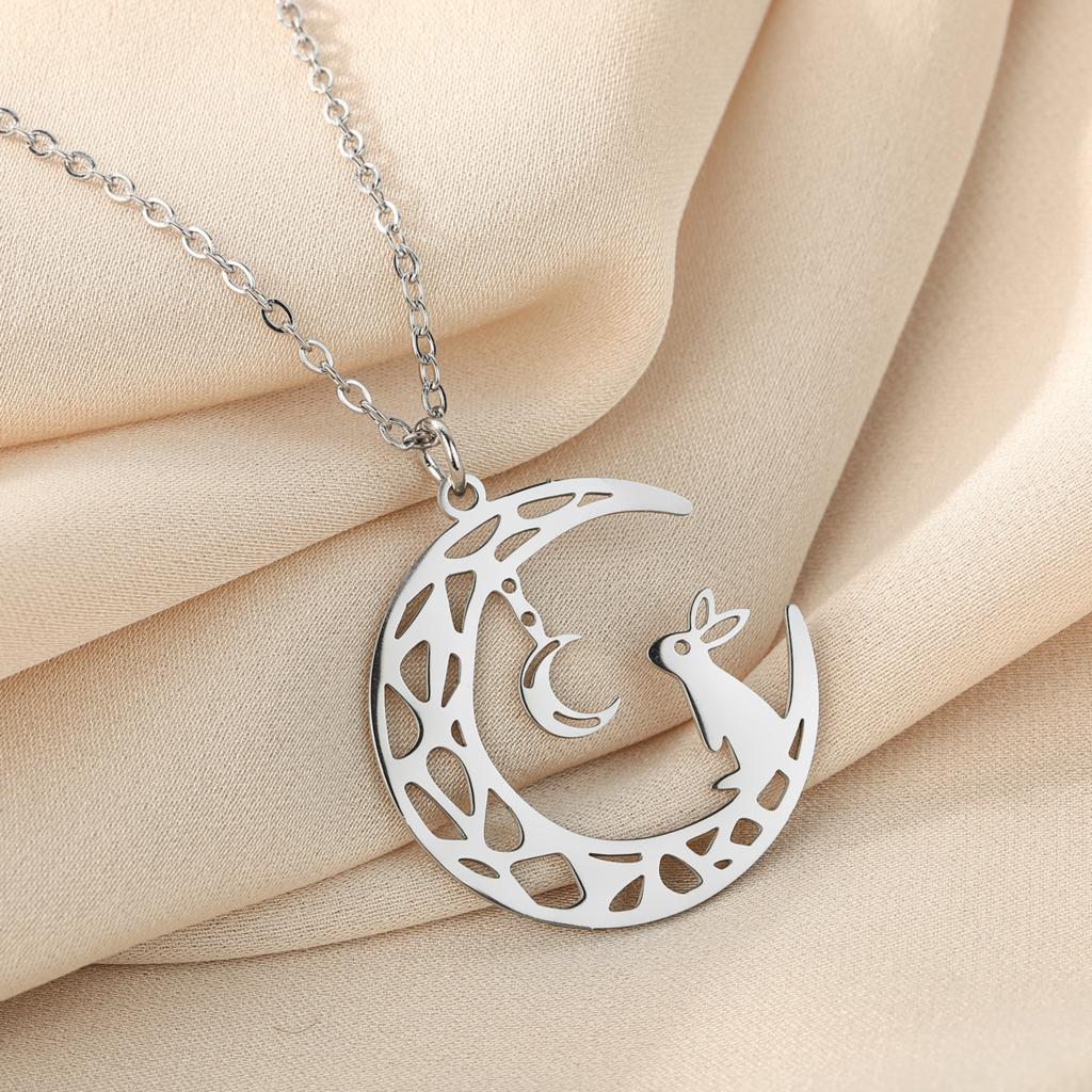 Cxwind Laser Carved Exquisite Fashion Necklace Bunny On the Moon Necklace, Bunny Love Gift, Minimalist Jewelry Christmas Gift