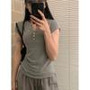 Henry Collar Three-button Small V-neck Short-sleeved Women's Summer Thin Slim-fit Slim Bottom Top Commuter Basic T-shirt