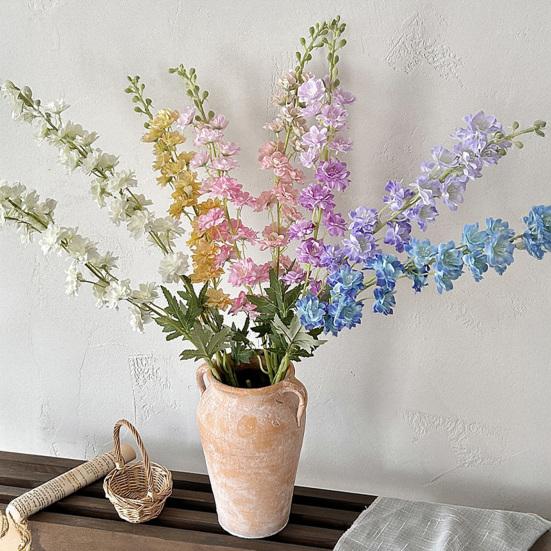 Larkspur Artificial Flowers Realistic Delphinium with Bendable Stems Rustic Floor Vase Decor for Home Wedding Decor Reusable Floral Arrangements