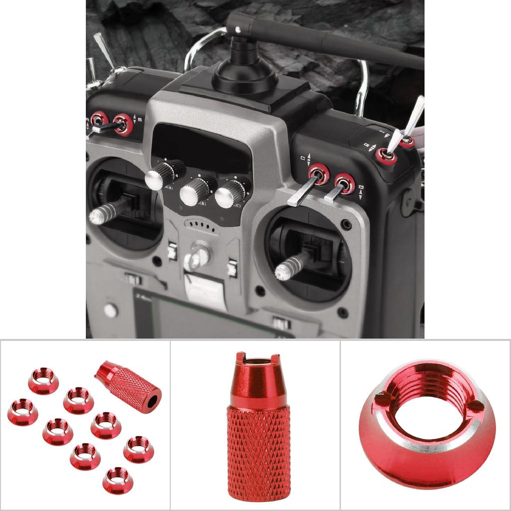 Metal Switch Nut Wrench Radio Control Controller Upgrade Part Set for Futaba JR (Red)
