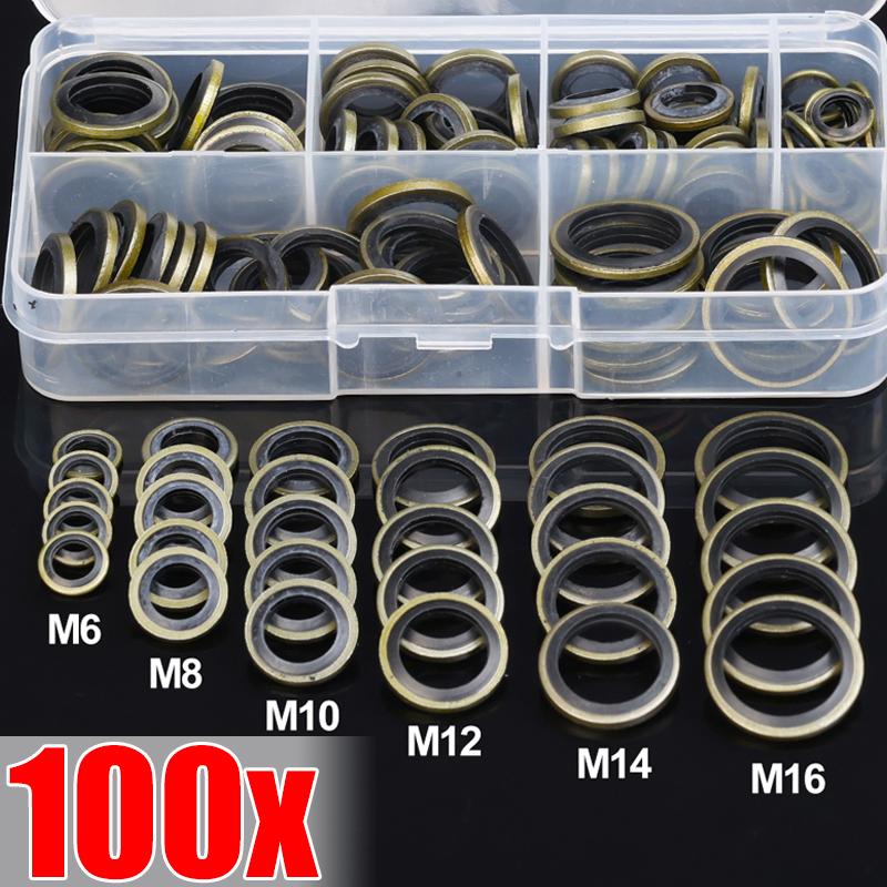200/100pcs Car Oil Pan Drain Gasket Drainage Bolt Pad Rubber Oil Drain Plug Gasket Replaceable Seal Set M6 M8 M10 M12 M14 M16