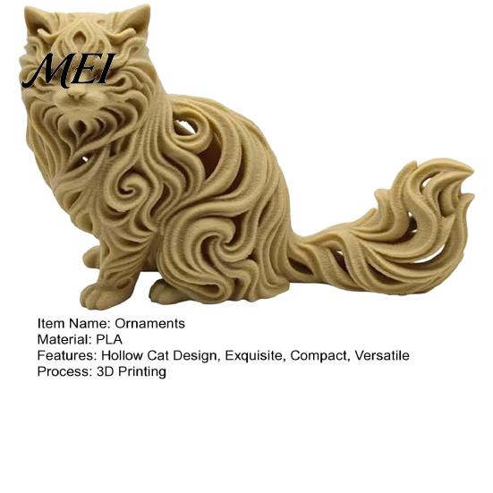 Artistic Persian Cat Statue 3D Printed Ornament, Hollow Animal Figurine Delicate Texture Design, Decor Compact Desktop Decor, Creative Gift