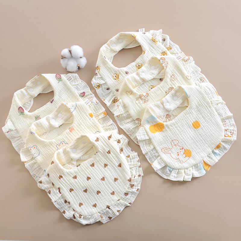 Korean Style Baby Bib: 6-Layer Pure Cotton Gauze with Lace, Cute, Soft & Absorbent