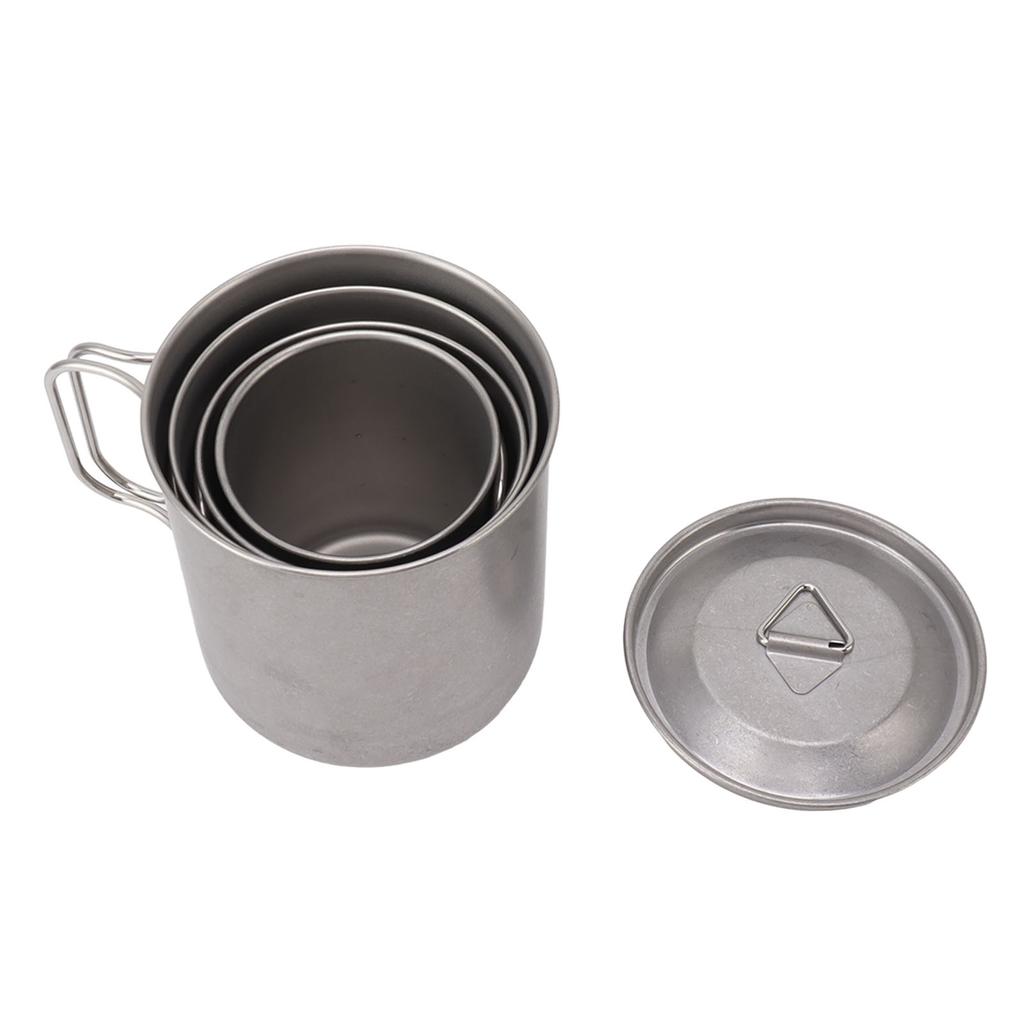 4PCS Camping Mug Portable Stainless Steel Coffee Cup with Foldable Handle and Lid for Backpacking