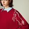 Chuyu Women's New Year Red Horse Embroidery Round Neck Sweater