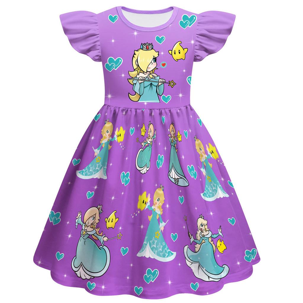 83120 Kids Girls Princess Rosalina Print Ruffle Sleeves Dress 100cm фиолетовый