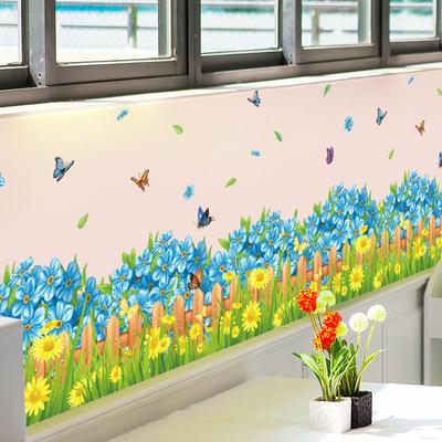 Blue Flowers Self Adhesive Wall Border Sticker for Corner and Kickboard, Decoration for Hallway Living Room Kitchen Entrance, Peel and Stick Wallpaper