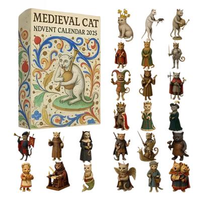 Pisică Medievală Ziua Adventului Numărătoare inversă de Crăciun cu Calendar 2025 24 24 Pisică Medievală Acrilică de Colecție