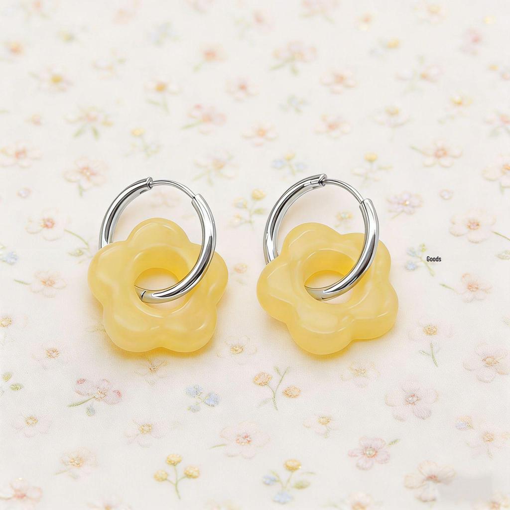 2025 Dopamine-Inspired Enamel Flower Hoop Ear Cuffs - Light Luxury Earrings