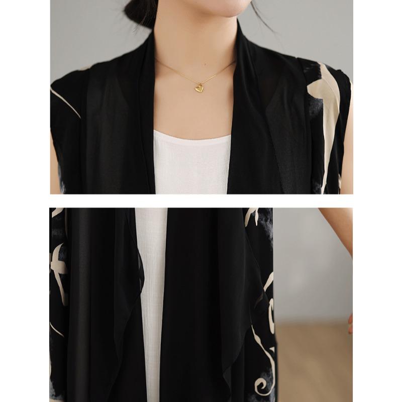 DIMANAF 2025 New Summer Plus Size Women Sleeveless Long Vest Basic Fashion Coat Chiffon Tops Tees Casual Loose