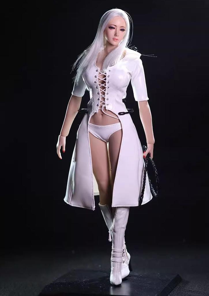 1/6 Sexy Clothing, 1/6 Female Hooded Leather Jacket, Long Leather Jacket, Cool Combat Uniform, Sexy Leather Jacket (Head and Body Not Included)