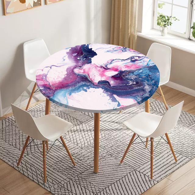 Marble Round Tablecloth Waterproof Elastic Dining Table Decoration Accessories Classic Style Home Kitchen Dining Room Decoration