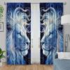 2pc Lion Print Pattern Curtains   Polyester Fabric   Machine Washable   Suitable for Bedroom   Living Room   Living Room Curtains