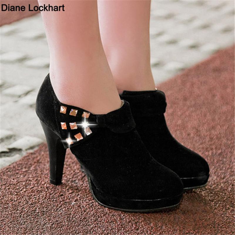 Fashion New Women Ankle Boots High Heels Female Platform Rhinestone Decoration Short Booties Casual Ladies Boats Mujer Plus Size 32-45