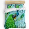 Peacock Wood Grain Feather Retro Duvet Cover With Pillow Case Custom 3pcs Bedding Set Quilt Cover Double Bed Home Textile