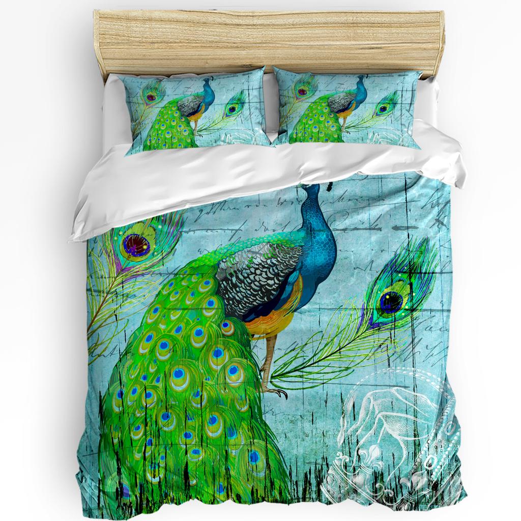Peacock Wood Grain Feather Retro Duvet Cover With Pillow Case Custom 3pcs Bedding Set Quilt Cover Double Bed Home Textile