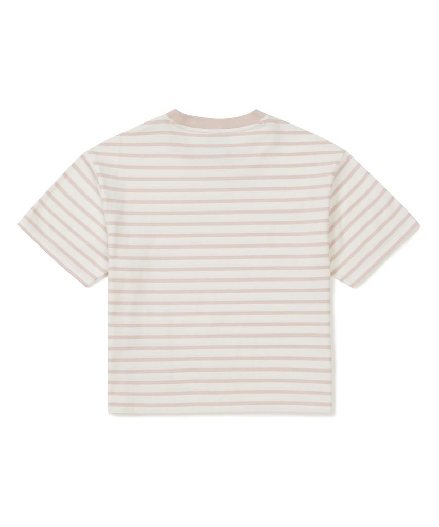SNOWPEAK APPAREL Cotton Women'S Striped Semi-Crop Short Sleeve T-Shirt (S25Mwfts69) Light Pink