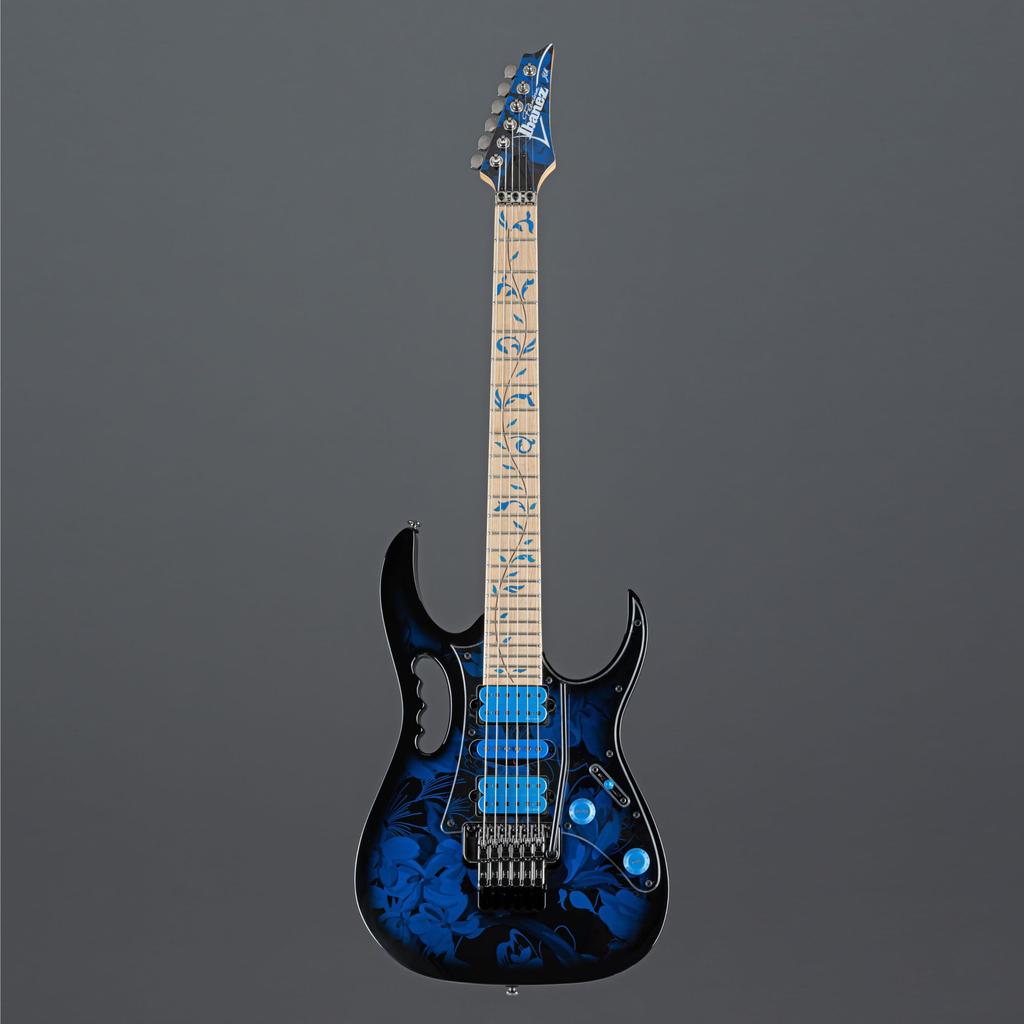 IBANEZ Chitarra elettrica signature di Steve Vai, modello JEM77P-BFP, con motivo floreale blu