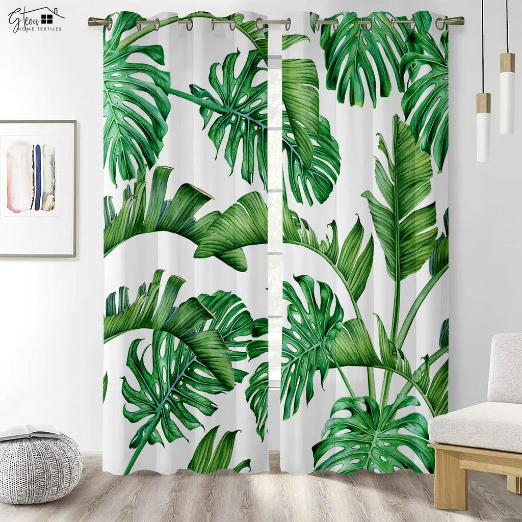 Tropical Rainforest Curtains Southeast Asia Banana Leaf Plant Forest Restaurant B&B Hotel Fresh And Simple Decorative Curtains