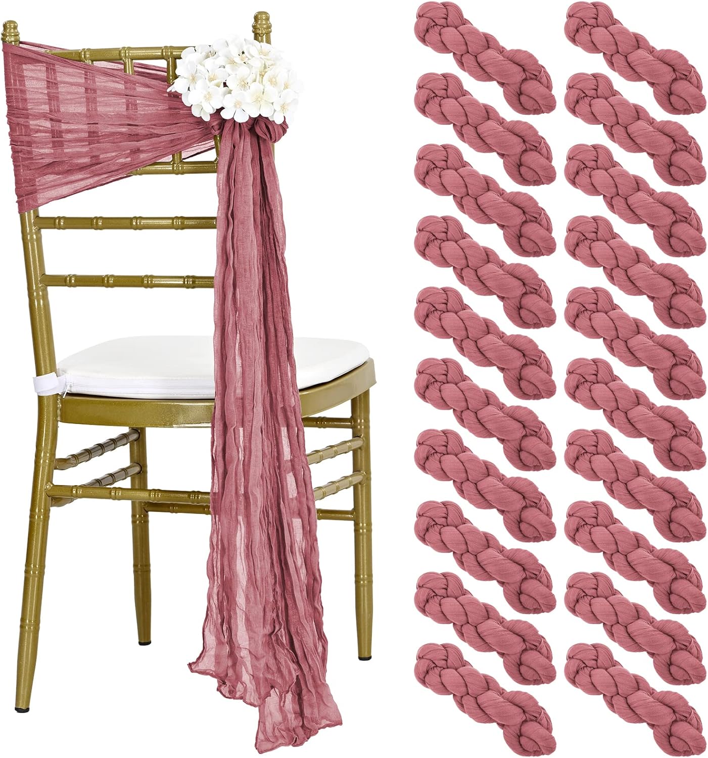 

Wedding Chair Sashes: 20Pcs Cheesecloth Chair Cover, Chair Bow Designed Decor Sashes for Reception Party Hotel Aisle Decoration 40x275cm