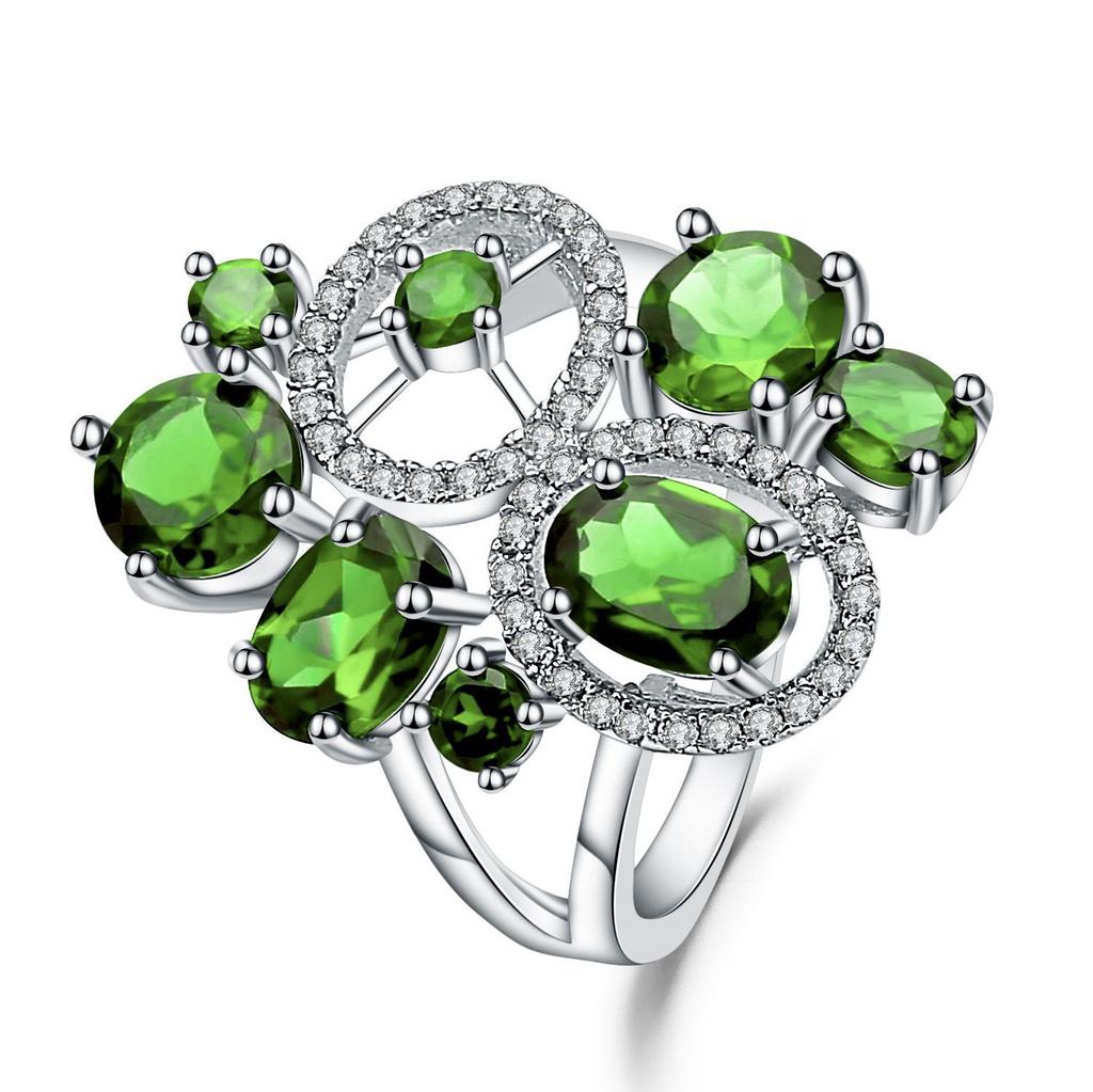 Light Luxury Design Natural Diopside Ring, High-End S925 Sterling Silver Inlaid Natural Colored Treasure Ring