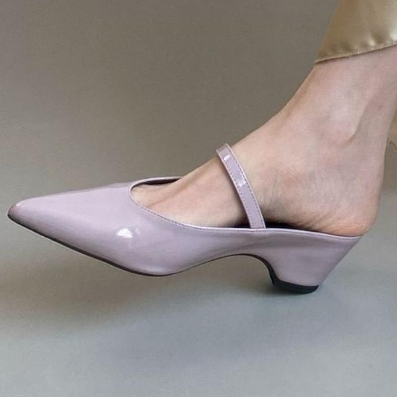 Fashion High Quality Pointed Toe Patent Leather Women Sandal Fashion Narrow Band Buckle Slide Sandals Elegant Comfort Heeled Shoes Woman