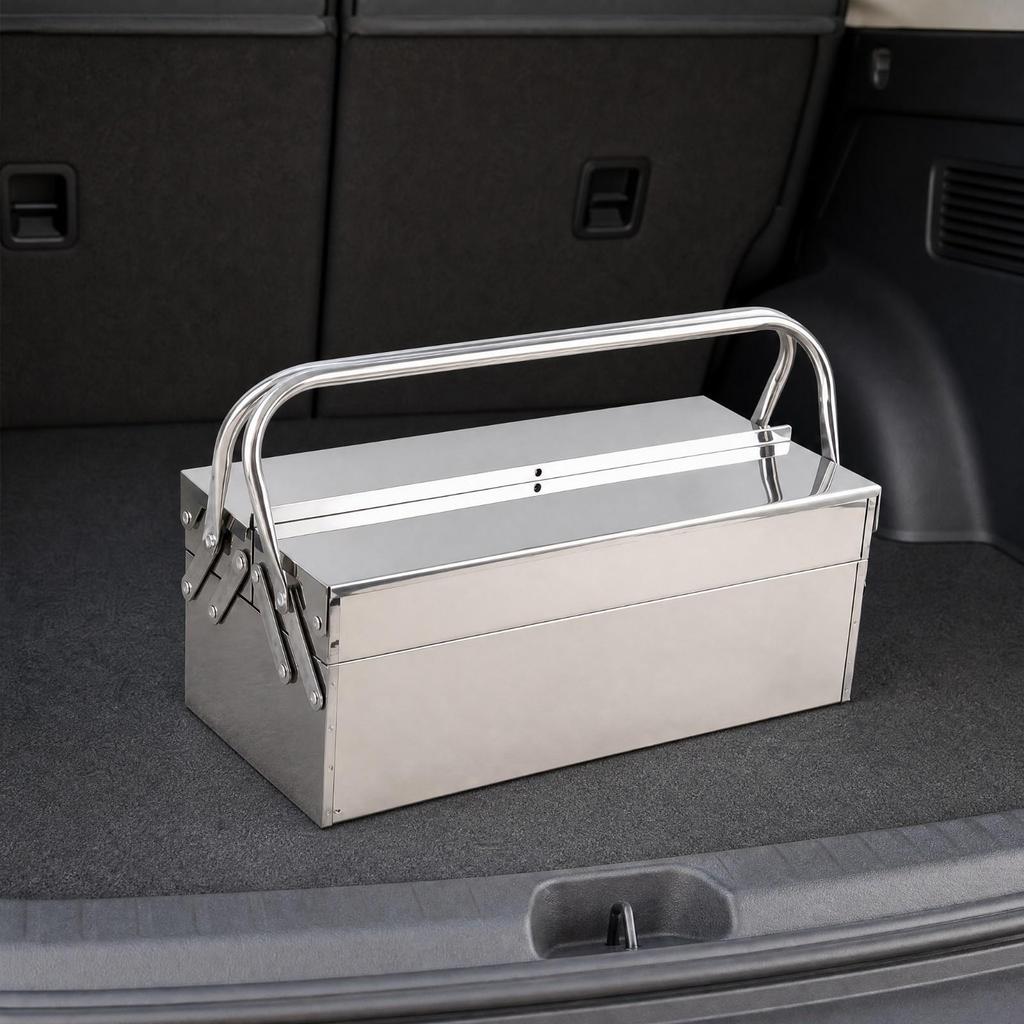 Rust Resistant Stainless Steel Toolbox Easy to Clean Double-Layer Fold-Open Tool
