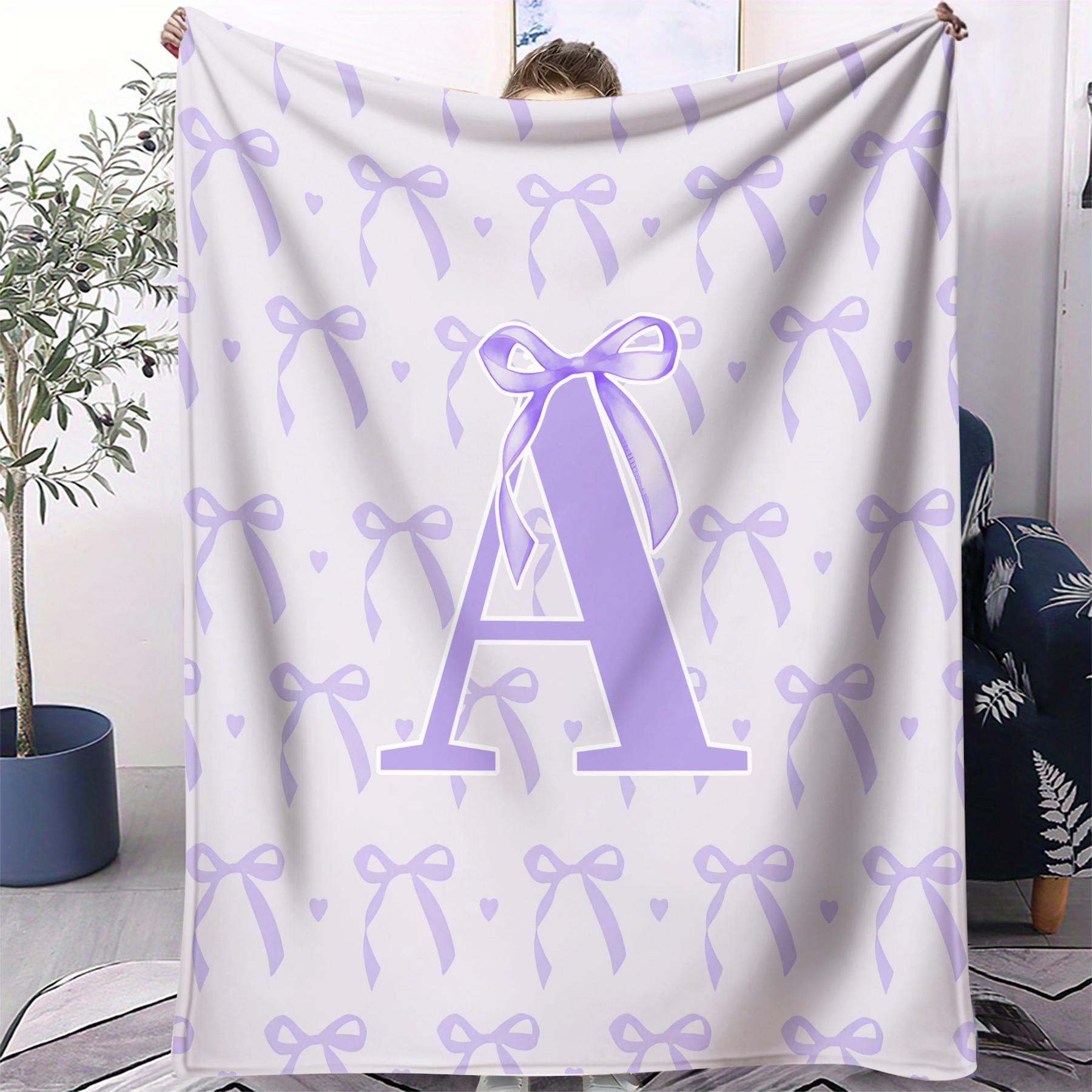 

Lavender Bow Alphabet Capital Letter A to G Blanket Warm Cozy Portable Flannel Blanket for Home Camping Travel Gift for Girl Boy 70x100cm