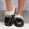 Baotou Cotton Mopping Winter New Round Head Suede Tassel Rhinestone Platform Anti-Slip Semi-Mopping