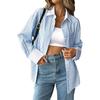 Women Spring Fall Button Down Stripes Shirt Casual Loose Collared Long Sleeve Oversized Blouse Shacket