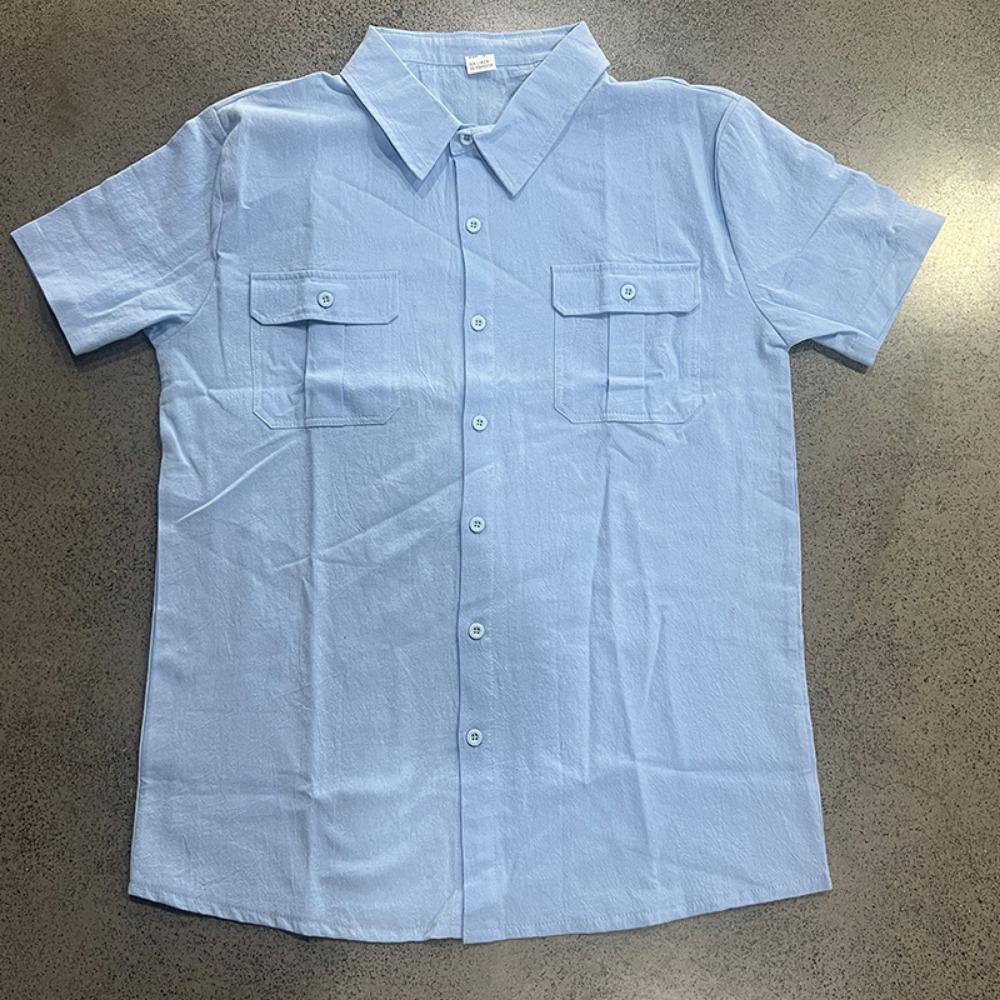 Cotton Linen Hot Sale Men Short-Sleeved Shirts Summer Solid Color Lapel Collar Casual Beach Style Plus Size Male Shirts S-5XL