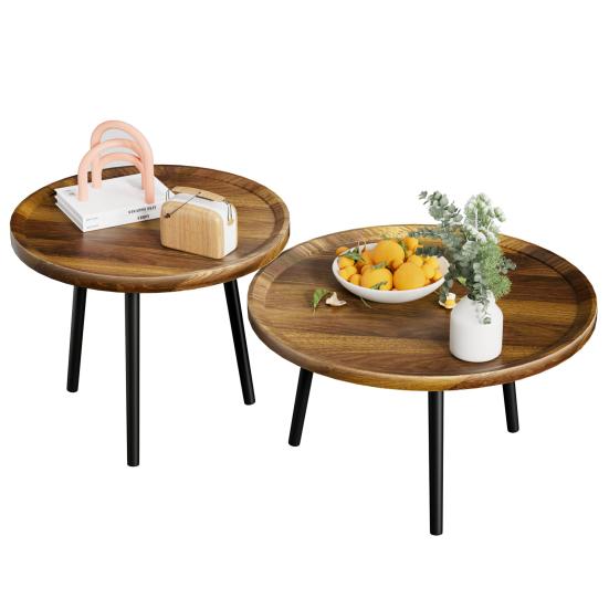 Tea Table Combo, Coffee Table Set, Round Side Table Set in 2 Sizes, Easy Assembly Nesting Coffee Tables, Mid Century Round Coffee Table
