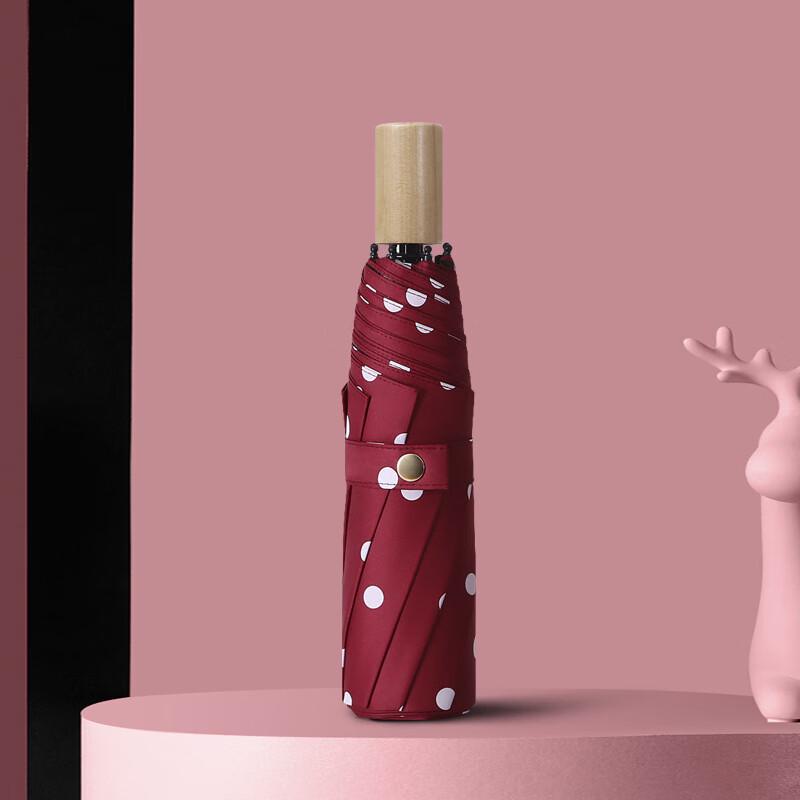 Nanjiao Vintage Polka Dot All-Weather Umbrella with Solid Wood Handle 21 inch 8-Ribs