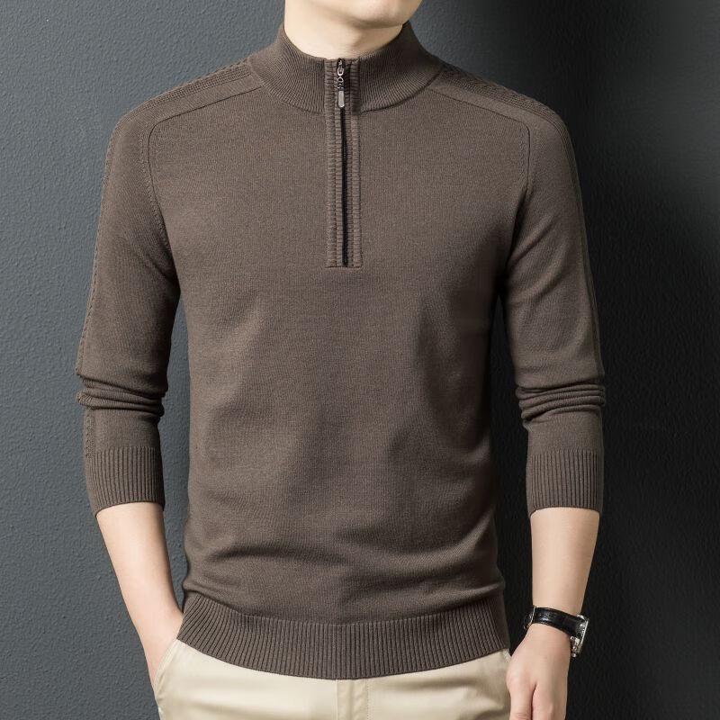 FengXun Men's Solid Color Mock Neck Zipper Knit Sweater