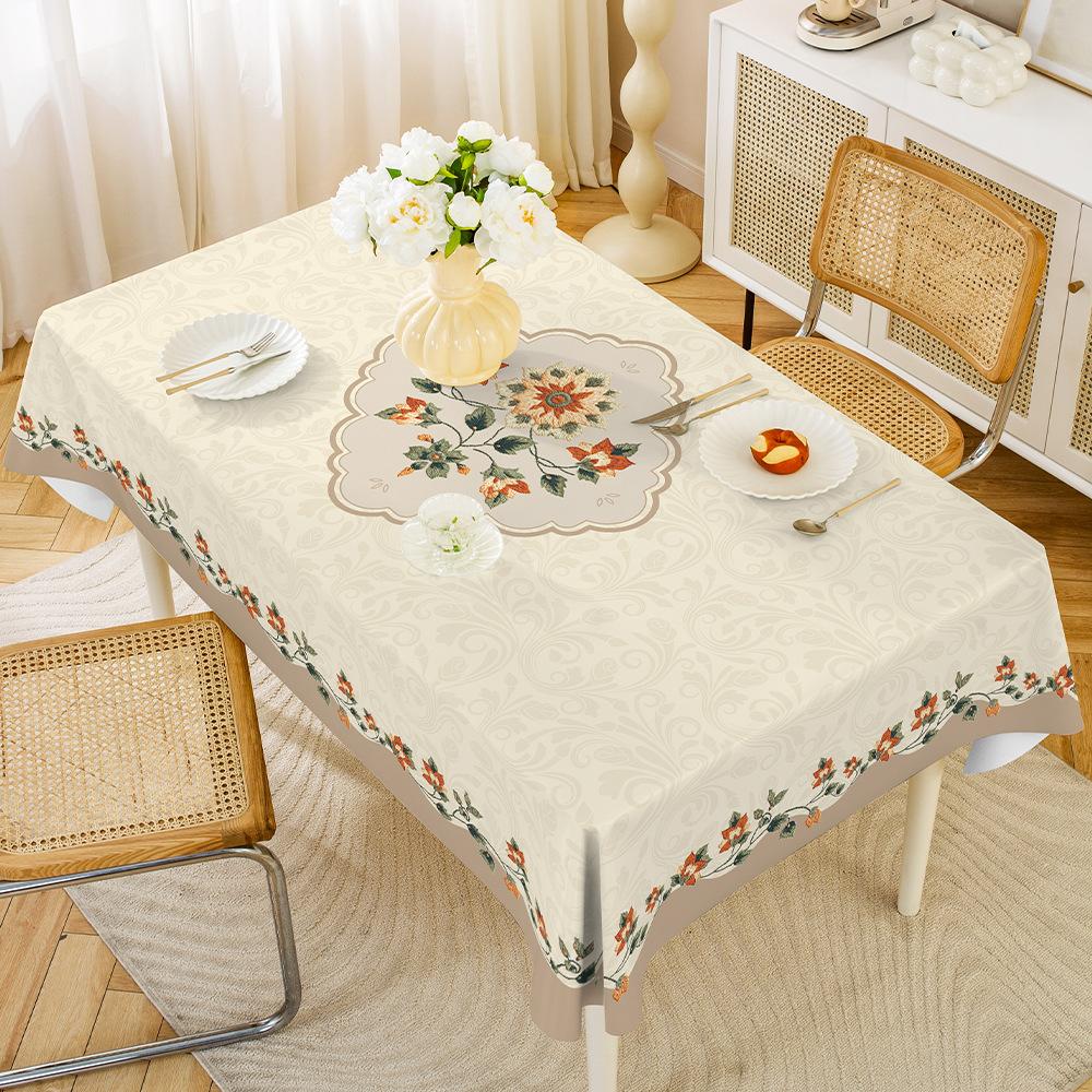 1PC Plant Flower Pattern Dining Table Cloth Retro Elegant PVC Rectangular Tablecloth Waterproof Oil-proof Wear-resistant Durable