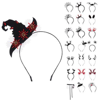 Party Headwear Halloween Headband Lace Veil Topper Devil Horn Hair Hoop Spider Veil Mask Hairband